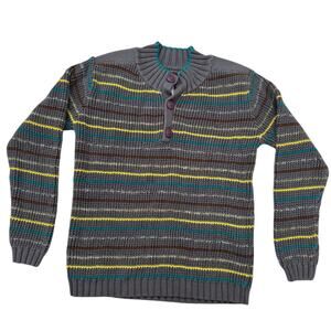 TEA COLLECTION Gray Multi Stripe Pima Cotton Sweater Size 8 Kids Teal Brown